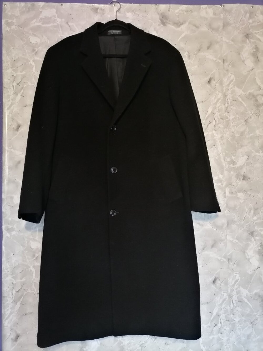 Andrew Fezza Mens OverCoat Sz R-42 Black Long Cashmere Blend Italy Trench